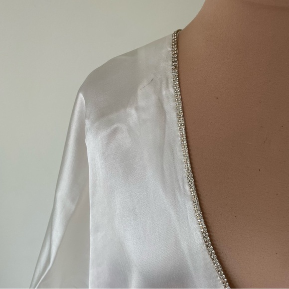 Muche et Muchette Silky Satin Rhinestone Trim V-Neck White Kaftan Dress NWT OS - Picture 9 of 10